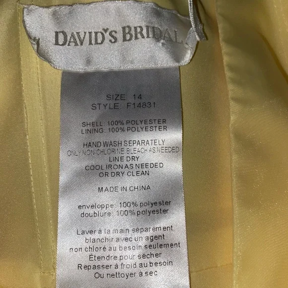 Size 14 David’s Bridal Yellow Dress - Picture 6 of 6